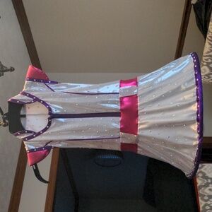 Tilly’s Metallic Silver & Fuchsia Dance Costume – Size 8 – Rhinestone Accents